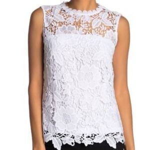 Nanette Lepore Elegant White Lace Sleeveless Top with tie back